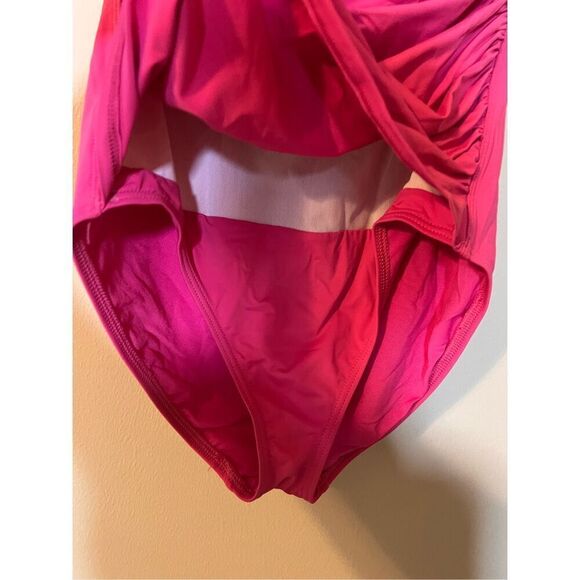 Tommy Bahama Size 12 Sweetheart Neck One Piece Swimsuit Hot Pink Halter Push Up - Picture 7 of 10
